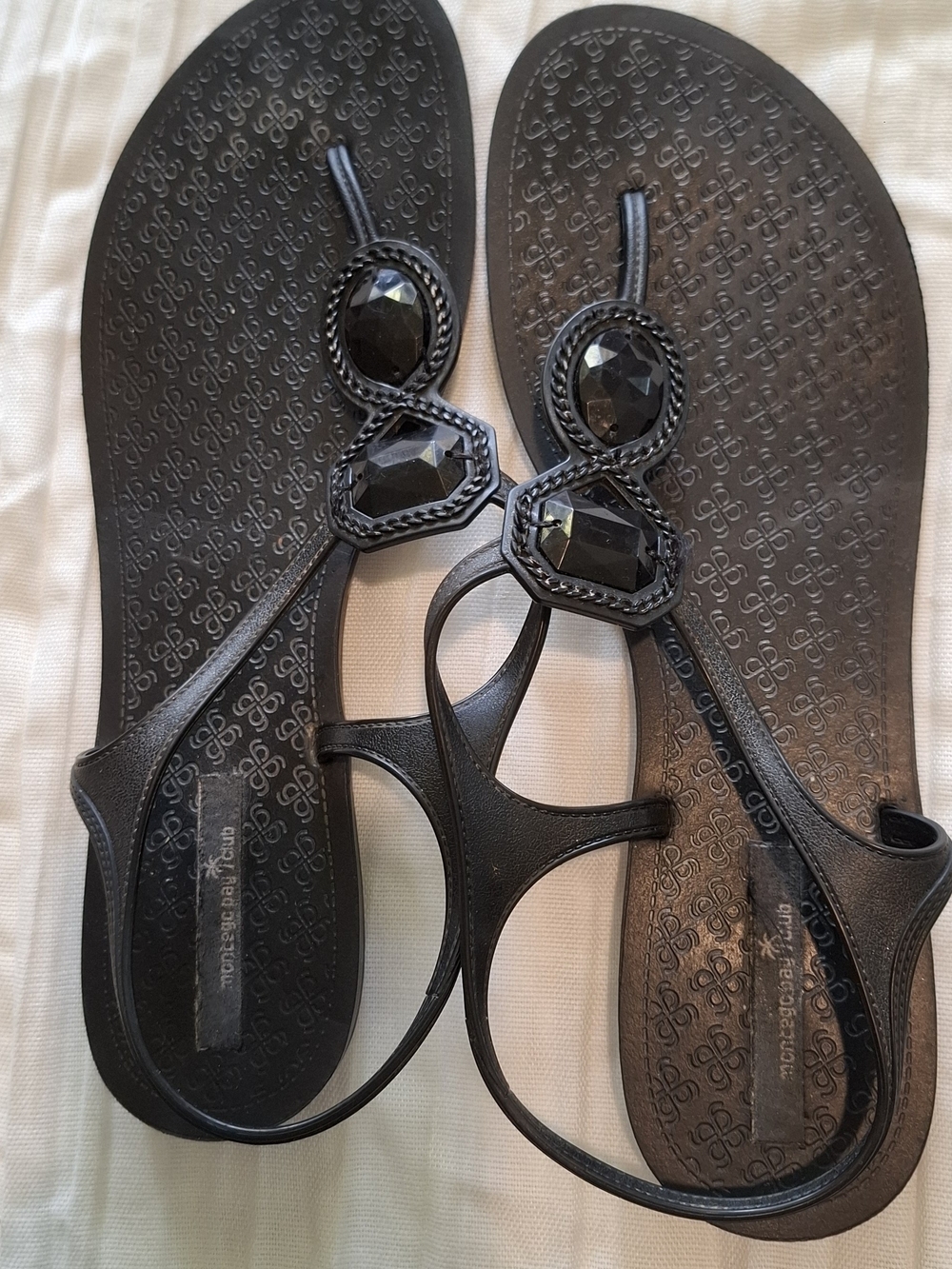 Montego Bay Club Black Jeweled T-Strap Sandals